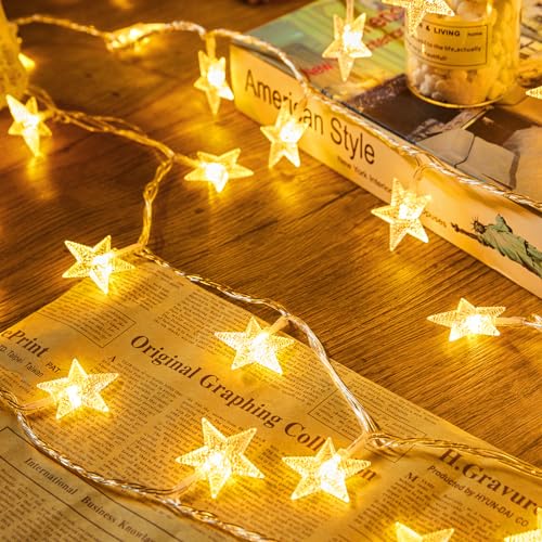 Minetom Star String Lights Battery Operated - 17 ft 50 LED Star Fairy String Lights with Timer, Waterproof for Indoor Bedr...