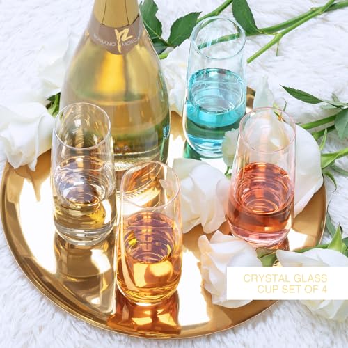 Ocean ice Stemless Champagne Flutes 9oz, Champagne Glasses Set of 4, Mimosa Glasses, Hand Blown Crystal Glass Champagne Fl...
