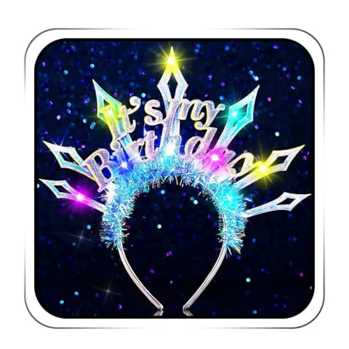 ACEDRE Light Up Happy Birthday Headband Glowing Led Birthday Party Crown Rave Costume Hair Accessories for Women