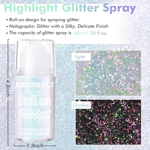 KAICOERLY Roll-on Holographic Body Glitter Gel for Women, Sparkle Chunky Glitter Makeup for Christmas New Year Festival Ha...