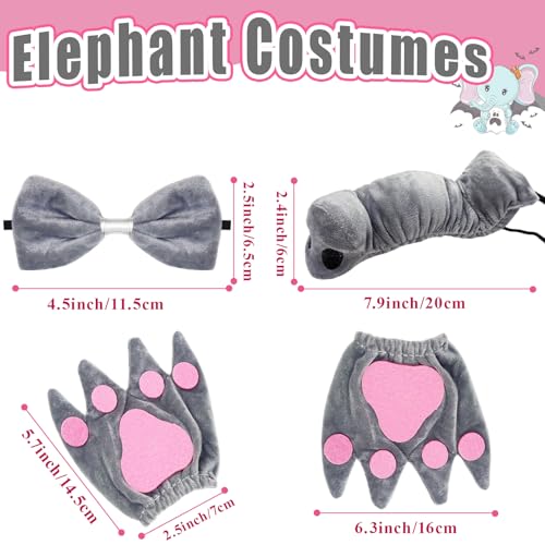 Xuyyicao 5 Pcs Grey Elephant Costume Set,Fuzzy Elephant Ears Nose Tail Gloves Bowtie Kit,Animal Costumes for Halloween Cos...