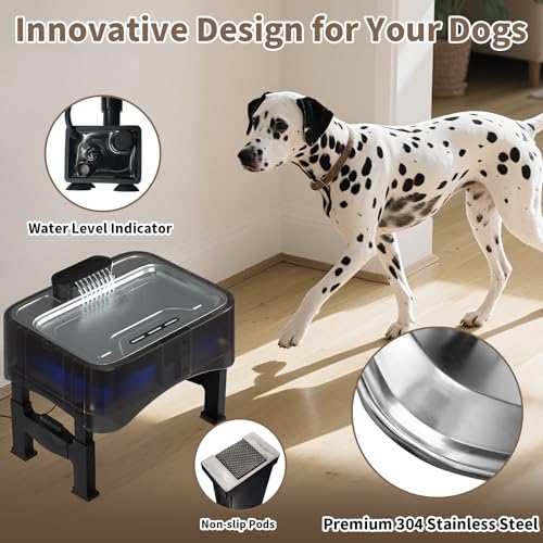 8.5L/2.25Gal Elevated Dog Water Fountain, Xetino 4 Height Adjustable Raised Dog Water Bowl Dispenser for Large Dogs with S...
