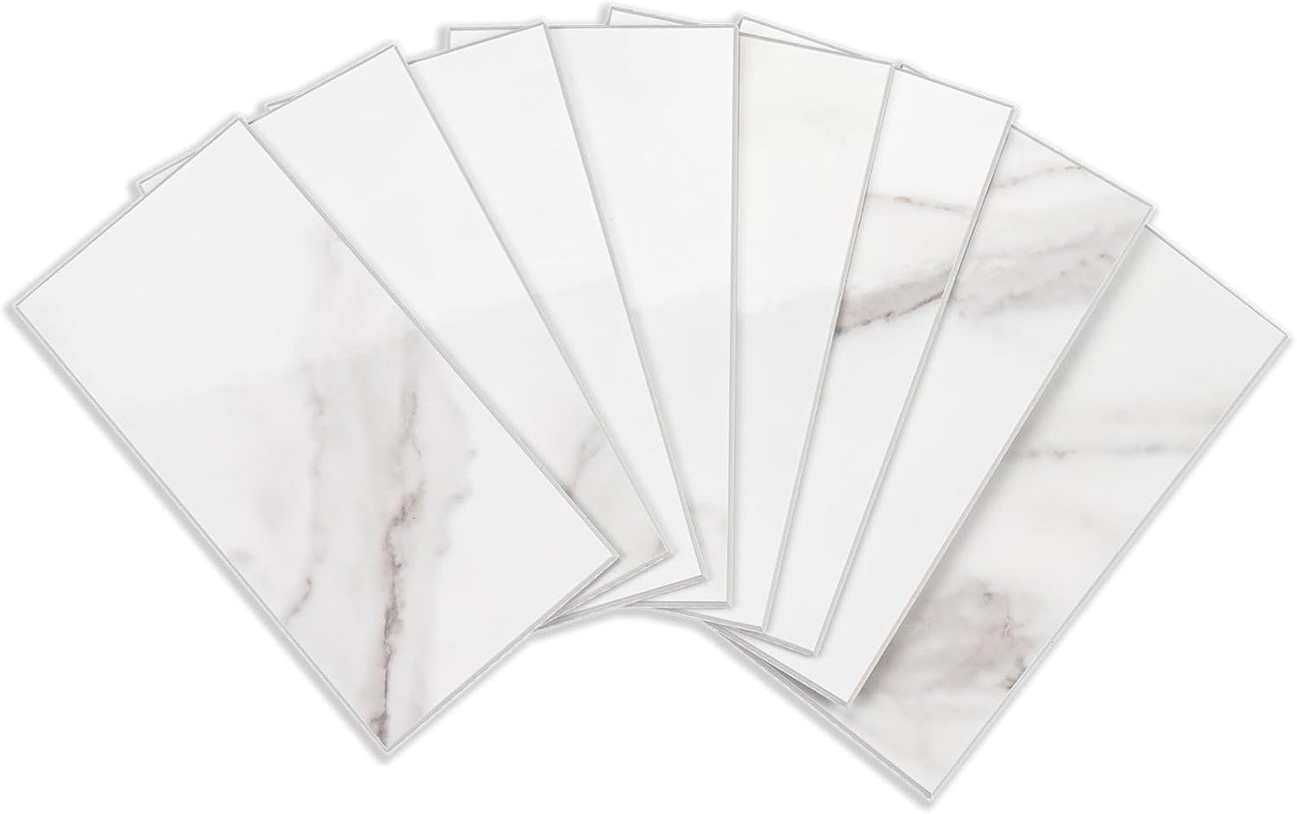 100 Pieces Peel and Stick Backsplash for Kitchen, 3" x 6" PVC Subway Tile 2025 Upgraded Glossy White Marble with White Grout Backsplash Stick on Tile Elevate Kitchen Fireplace RV