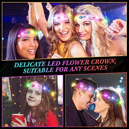 Syhood Valentines Day Gifts, 50 Pcs LED Flower Crowns Headbands, Light up Flower Crowns for Women, Glow in the Dark Headba...