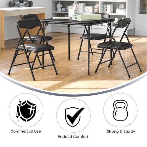 EMMA + OLIVER Kids Black 5 Piece Folding Activity Table and Chair Set for Home & Daycare