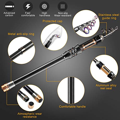 ShinePick Fishing Rod Kit, Telescopic Fishing Pole and Reel Combo Full Kit with Line Lures Hooks Carrier Bag for Travel Sa...