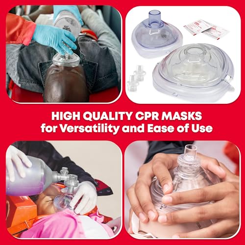 Adult and Infant CPR Mask Combo Kit – Includes 2 CPR Masks with One-Way Valves, Pair of Vinyl Gloves, 2 Alcohol Prep Pads...