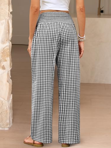 ANRABESS Womens Striped Gingham Palazzo Pants Wide Leg High Waisted Lounge Pajama Pants Cute Casual Trousers with Pockets