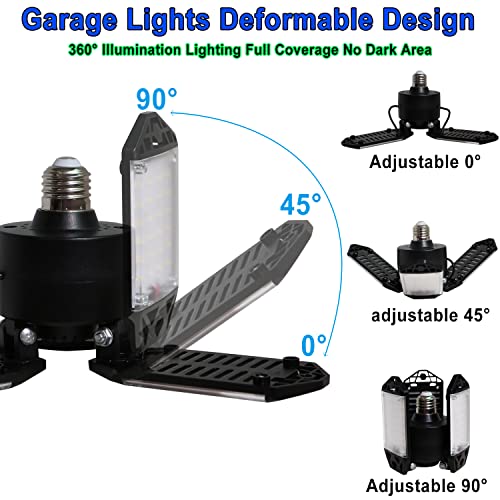 LED Garage Light, 80W 8000 Lumen Ceiling Lights with 3 Adjustable Panels, 6500K Daylight Light Bulb Fixture LED Lights for...