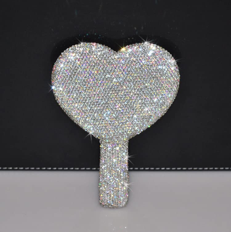 Wowagoga Sparkling Rhinestone Heart Shaped Handheld Mirror Heart Mirror Cosmetic Hand Mirror with Handle Cute Hand Mirror for Wo