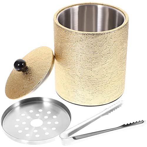 Stainless Steel Ice Bucket with Lid and Ice Tong Ice Bucket Wine Bucket for Cocktail Bar Whisky Wine Gold