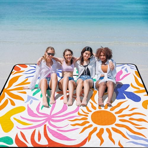Picnic Blankets Waterproof Sandproof, 79''x79'' Extra Large Foldable & Portable Beach Blanket, 3-Layer Fabric Outdoor Mat ...