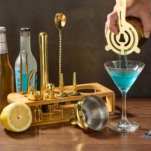 Cocktail Shaker Set Bartender Kit : 12-Piece Bar Tool Set with Bamboo Stand | Bars Set with All Practical Bar Accessories,...