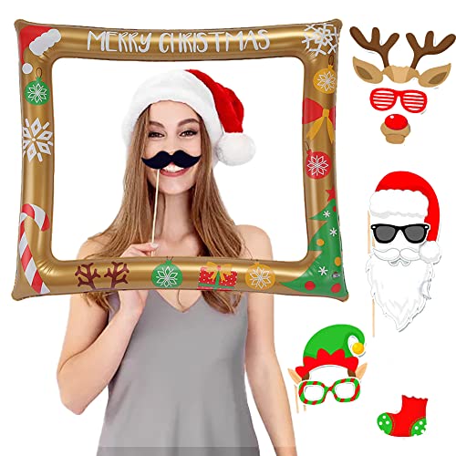 Photo Booth Party Props 32 Pcs - Inflatable Picture Frame & Props for Xmas Family Winter Holiday Games Decorations & Favor...