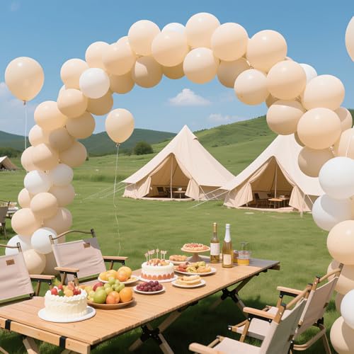 White Sand Balloons Latex Party Balloon,100pcs Neutral Beige Balloons with 2 Ribbons, Boho Baloons as Party Decorations fo...