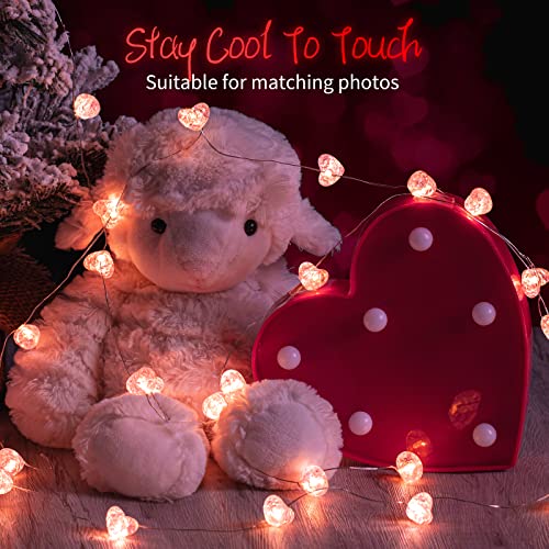 Valentine’s Day Fairy String Lights - 10.5 ft 30 LED Pink Heart Battery Operated Fairy Lights with Timer and Remote, Twink...