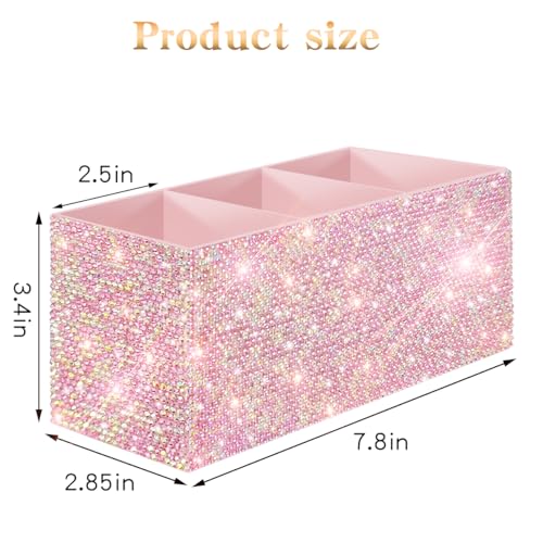 Bling Makeup Brush Holder Organizer, 3 Slot Sparkle Cosmetics Brushes Storage Holders with Shiny Rhinestones, Glitter Cute...
