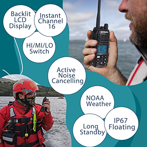 Retevis RM21 Handheld Marine Radio,IP67 Waterproof Floating Two Way Radio,Noise Cancelling Mic,1800mAh,Backlit LCD Display...