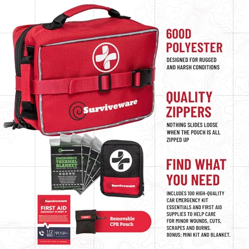 Surviveware 238 Pcs Comprehensive Premium Survival First Aid Kit - Medical Emergency Kit for Travel Camping Gear, Home Ess...