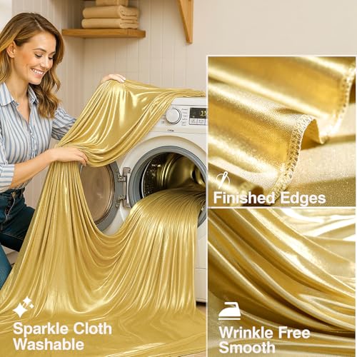 10x10 ft Gold Sequin Backdrop Curtain with Lights for Parties, Wrinkle Free Glitter Photo Backdrop Drapes Shimmer Back Dro...