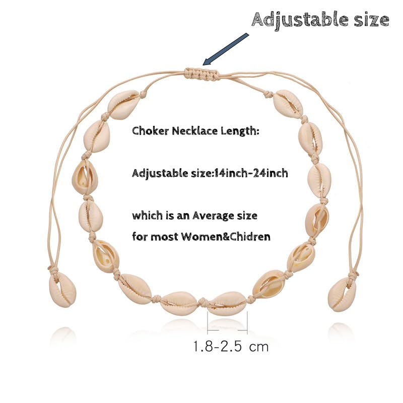 Cowrie shell Surfer Necklaces Beach Handmade Choker Hawaiian Summer Conch Necklace for Women (White line shell)