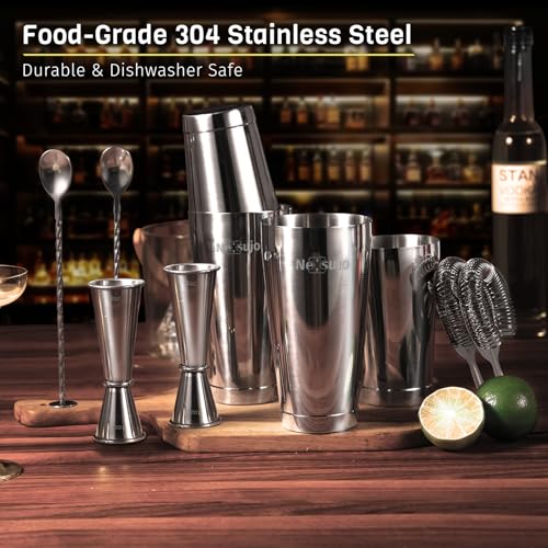 Nexsujo Boston Cocktail Shaker, 8-Piece Professional Shaker Set, Stainless Steel Bar Tools Set with Boston Shaker, Bar Spo...