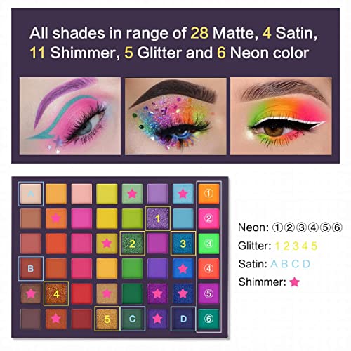 UCANBE EXOTIC FLAVORS Neon Eyeshadow Makeup Palette - 48 Colorful High Pigmented - Rainbow Matte Shimmer Glitter Eye Shado...