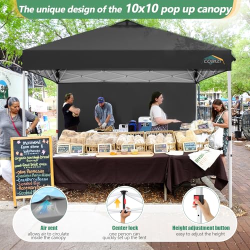 COBIZI Canopy Tent 10x10 Pop Up Outdoor Canopies with 4 Sidewalls Waterproof Commercial Instant Gazebo Tents for Party Pat...