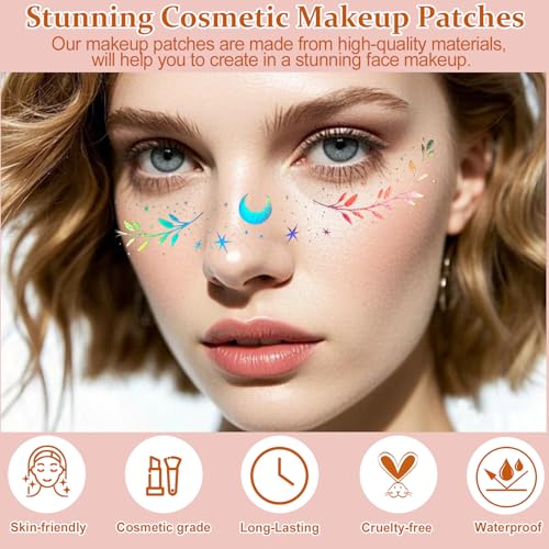 Boko 10Pcs Holographic Glitter Freckles Face Tattoo, Star Face Glitter Speckles Makeup Patches for Pride Accessories, Wate...
