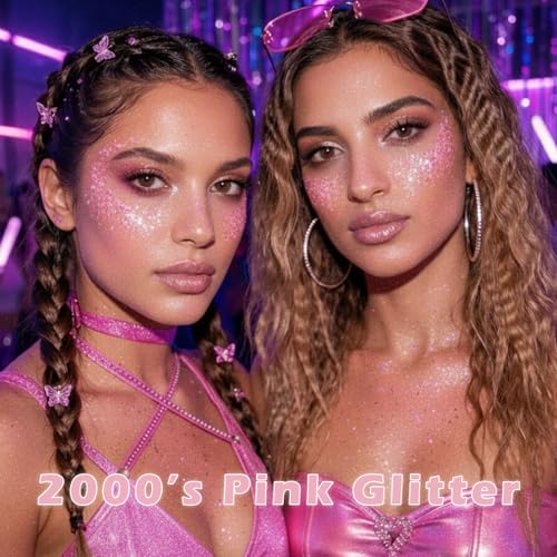 Paminify Pink Face Hair Glitter Gel,10g/pc Body Glitter Mermaid Costume,Singer Concert Outfit for Women,Sparkling Glitter ...