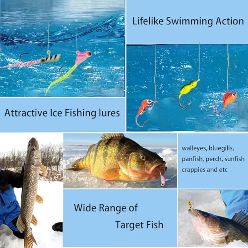 Generic 122Pcs Ice Fishing Rod Reel Combo, 24" Medium Light Ice Fishing Rod Kit with Ice Fishing Jigs, Lures for Trout, Wa...