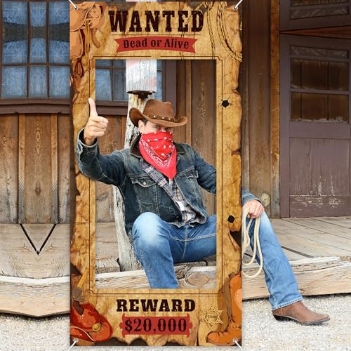 Funrous Wanted Poster Photo Prop Western Photo Booth Prop Large Selfie Frame Poster Fabric Banner Backdrop Wanted Sign for...