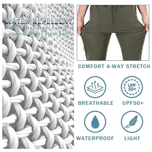 Postropaky Mens Hiking Quick Dry Lightweight Waterproof Fishing Pants Outdoor Travel Climbing Stretch Pants