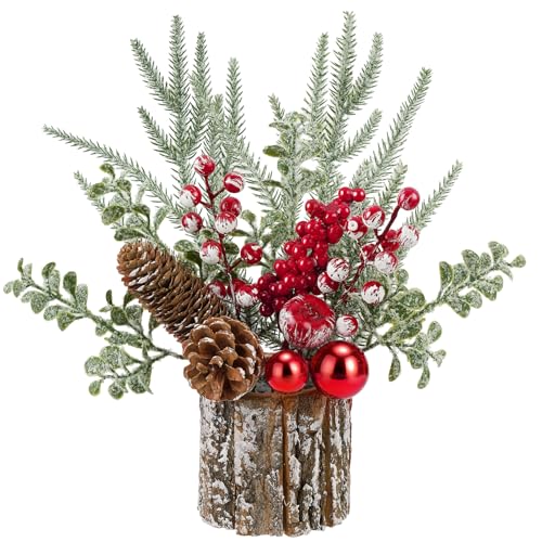 Shaxcoq Christmas Centerpieces for Tables – Tabletop Christmas Decorations with Pine, Cones & Berries – Indoor Holiday Dec...