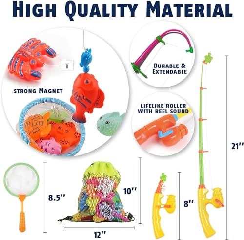 CozyBomB™ Magnetic Fishing Toys Game Set for Kids | Water Table Bathtub Kiddie Pool Party Pole Rod Net, Outdoor Plastic Fl...