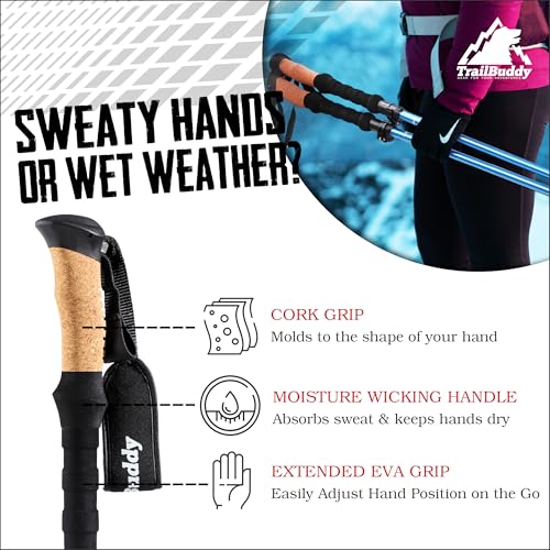 TrailBuddy Foldable Trekking Poles – Ultralight 7075 Aluminum, EVA & Cork Grip Collapsible Hiking Poles – Lightweight Adju...