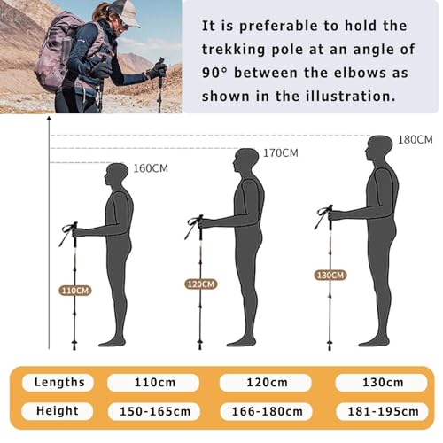 5-Section Carbon Fiber Trekking Poles, Lightweight and Durable 2-Pack, Foldable, Straight Grip, Suitable for Hiking, Trekk...