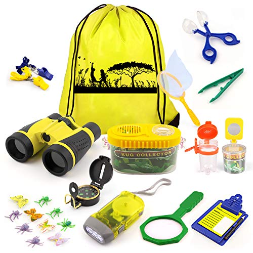 24 Pcs Kids Explorer Kit & Bug Catcher Kit for Kids, Outdoor Toys Adventure Camping Kit with Drawstring Bag, Binoculars, C...