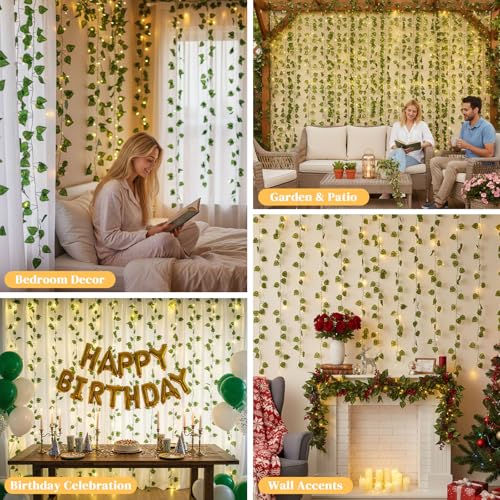 DomeStar Vines with Light for Bedroom, 300 LED Fairy Lights with Vines, Curtain String Lights with Remote for Dorm, Weddin...