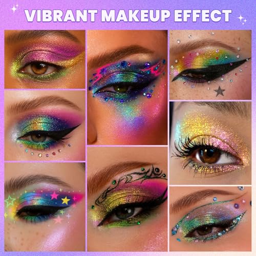 UCANBE Multichrome Chameleon Eyeshadow Makeup Palette, 4 Colors Holographic Metallic Glitter Eye Shadow Pallet, High Pigme...