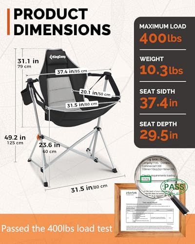 KingCamp Hammock Camping Chair, Swinging Portable Folding Camp Chairs for Adults Max 400lbs Heavy Duty Foldable Oversized ...