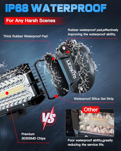 LEDKITO 12 Inch LED Light Bar Kit with Wiring Harness Triple Row Spot Flood Combo LED Off Road Driving Lights Bar Work Lig...
