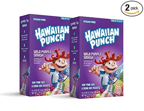 Hawaiian Punch Sugar Free Hydrating On-the-Go Drink Mix: Wild Purple Smash - 2 Pck (16 Packets)