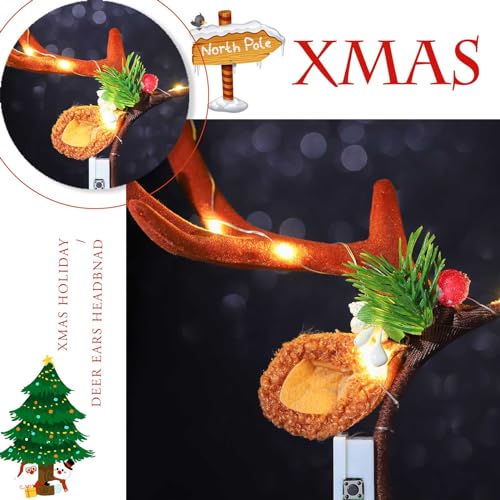 Olbye Led Deer Antlers Headband Women’s Deer Costume Accessories Light Up Fawn Horn Headband Reindeer Antler Headpiece Hal...