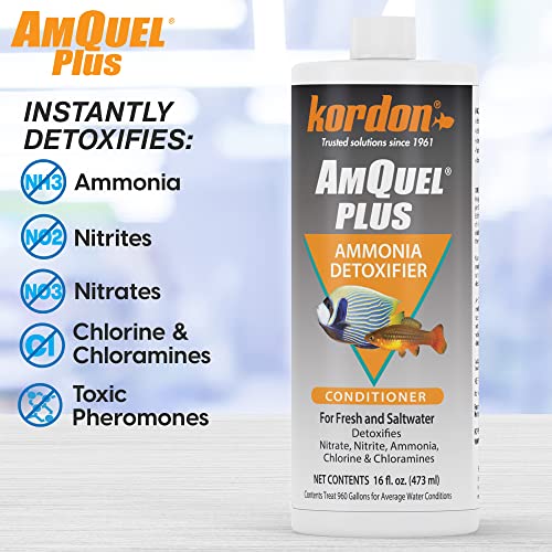 Kordon AmQuel Plus Aquarium Water Conditioner - Instantly Detoxifies Ammonia, Nitrite, Nitrate, and Chlorine Remover for F...