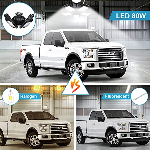 Luyata LED Garage Lights 4 Pack,Ceiling LED Shop Light 160W 16000LM 6500K Screw in Led Light with 5+1 Deformable Panels, B...