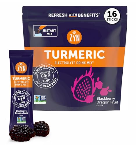 ZYN Electrolyte Drink Mix Hydration Packets, BlackBerry Dragonfruit Electrolytes Powder, Hydration Packets w/Turmeric Curc...