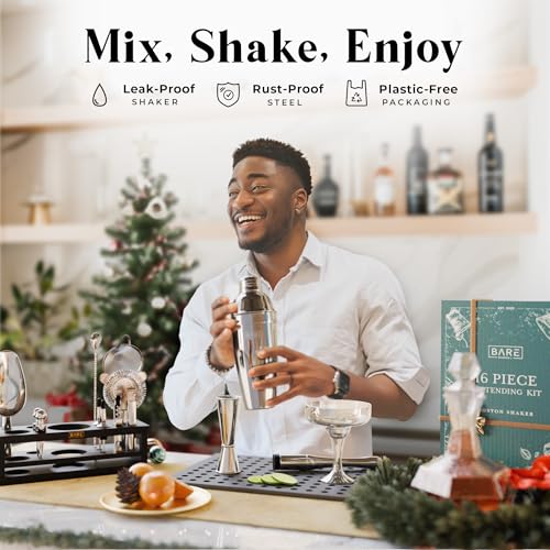 BARE BARREL® Mixology Bartender Kit Bar Set | 16-Piece Cocktail Shaker Set | Martini Barware Mixing Tools for Home Bartend...