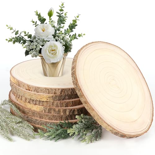 Adrattnay 8pcs Wood Slices for Centerpieces 12-13Inches, Round Paulownia Wood Circles for Table Decor, Rustic Wedding, Bab...
