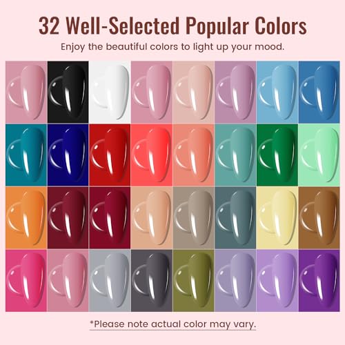 JODSONE Gel Nail Polish Kit with U V Light 32 Colors Gel Polish Nail + 4 Functional Adhesive Bottles Kit Soak Off Manicure...